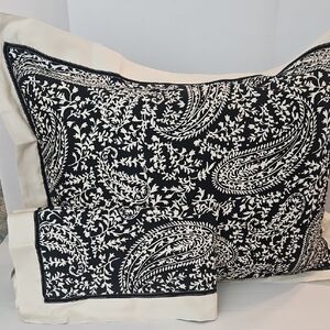 Michael Kors Black Cream Cotton Paisley Floral Zip Standard Pillow Sham Set